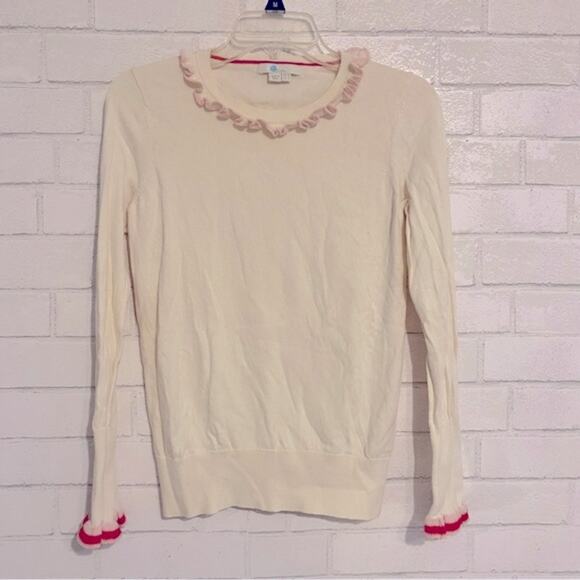 Boden $98 Bernadette cream ruffled sweater sz 6 - Picture 1 of 7